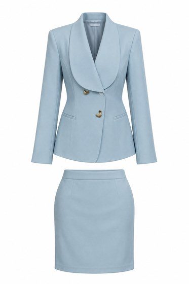 Powder Room — Powder-blue blazer + skirt · suit