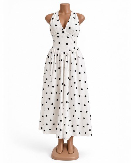 Spot On — Polka-dot halter midi